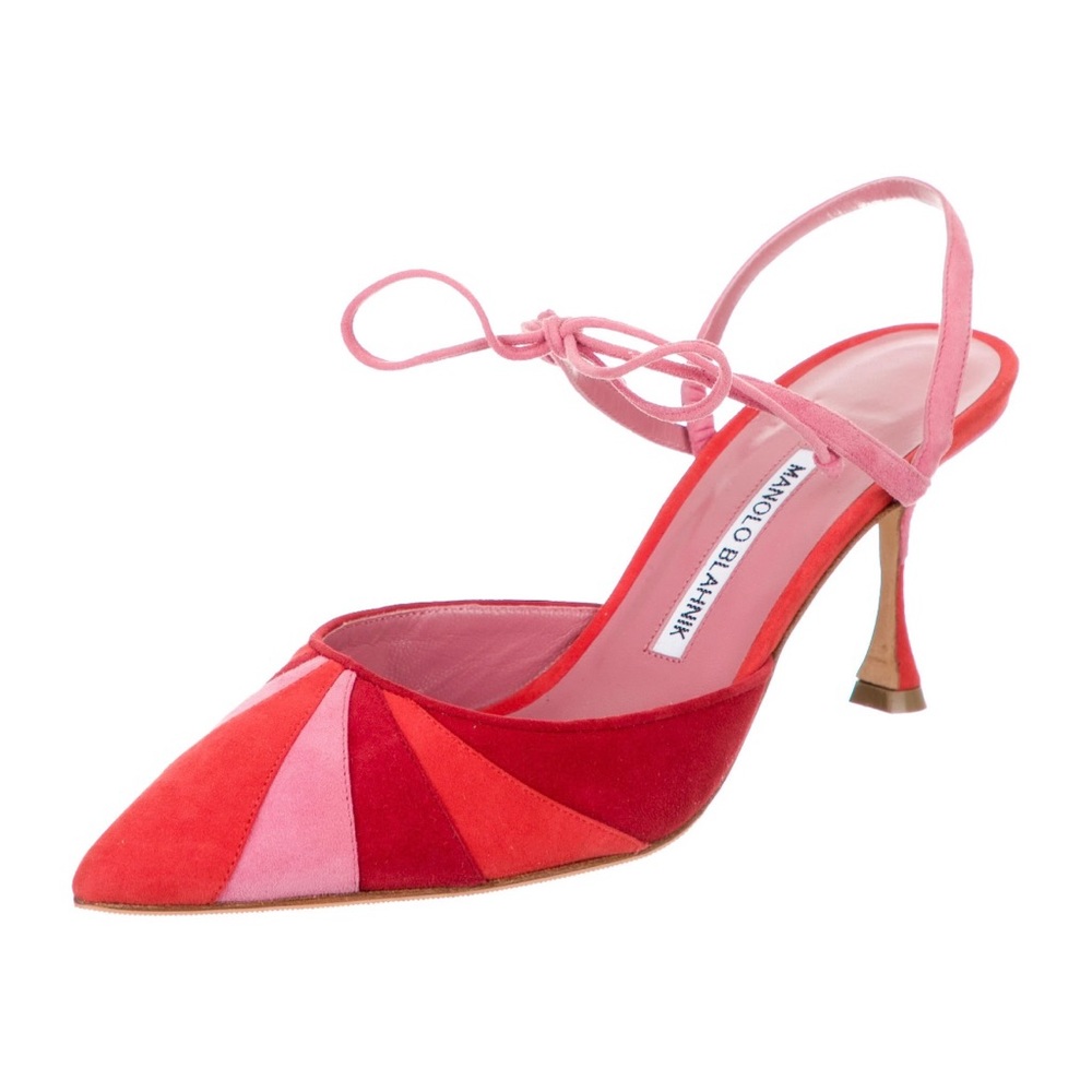 Manolo Slingback Mules in Red & Pink Suede